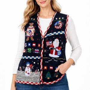 Designer Originals Studio Fa La La Vintage Women Size L Christmas Black Sweater